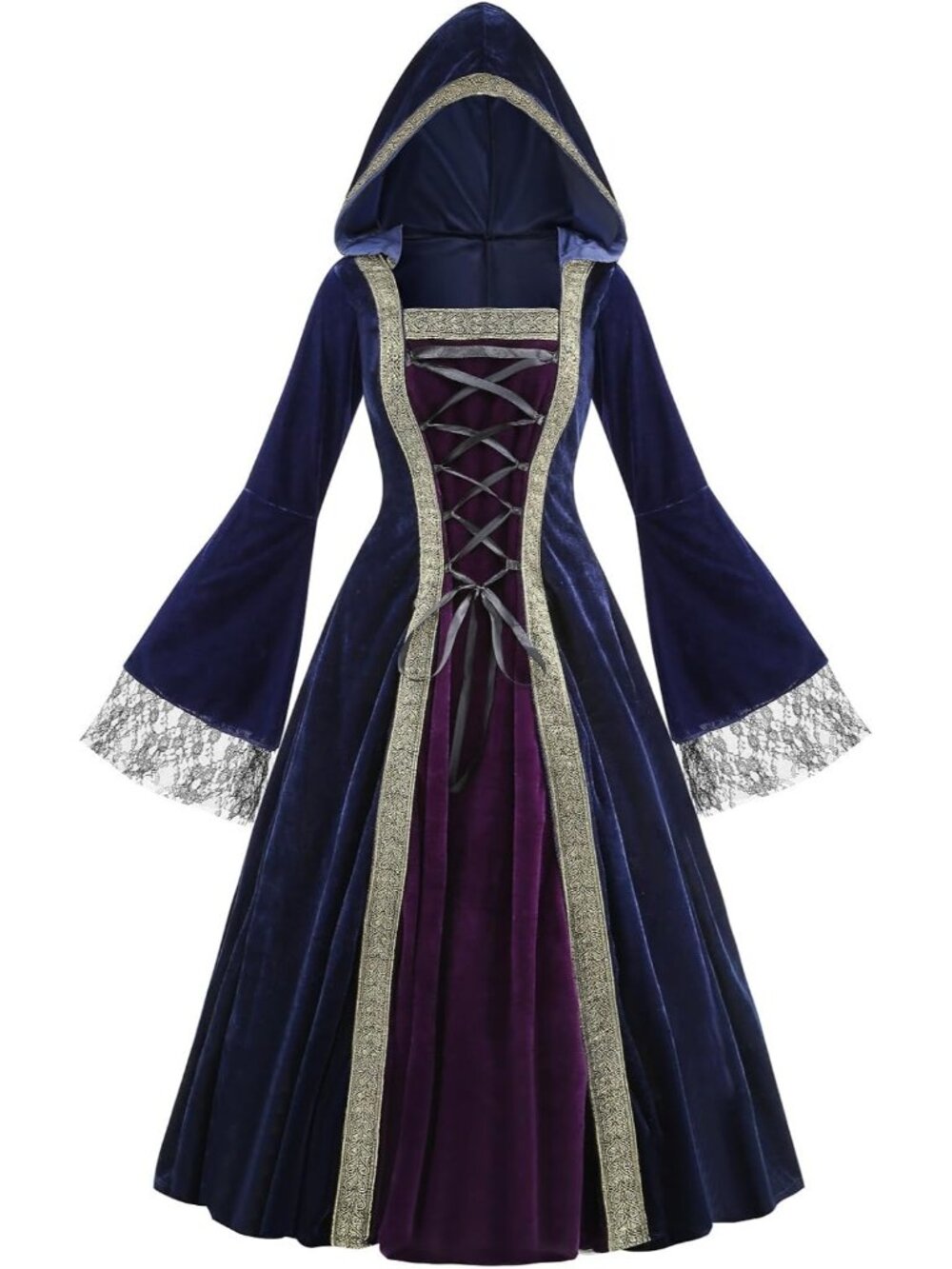 Women’s Blue/Purple Hooded Vintage Medieval Renaissance Dress Halloween Costume
